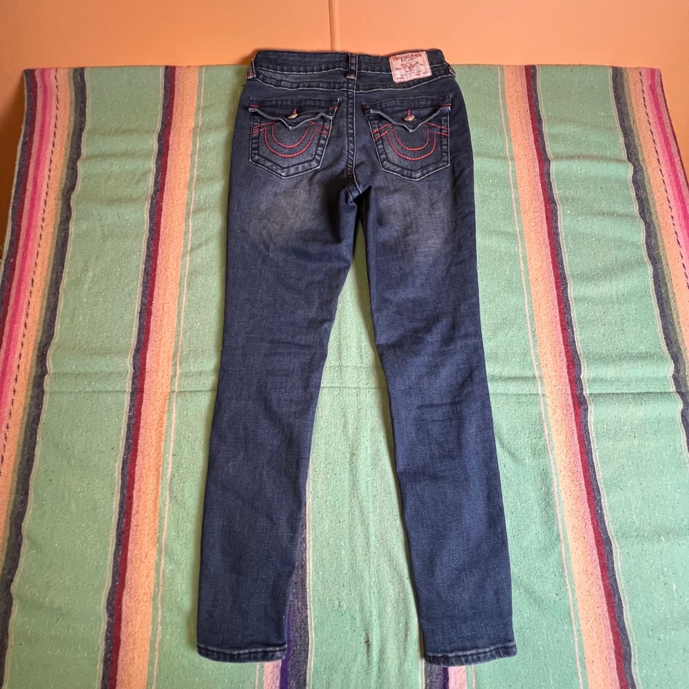 True Religion Halle Jeans Womens 29 Blue Super Skinny High Rise Red Stitching